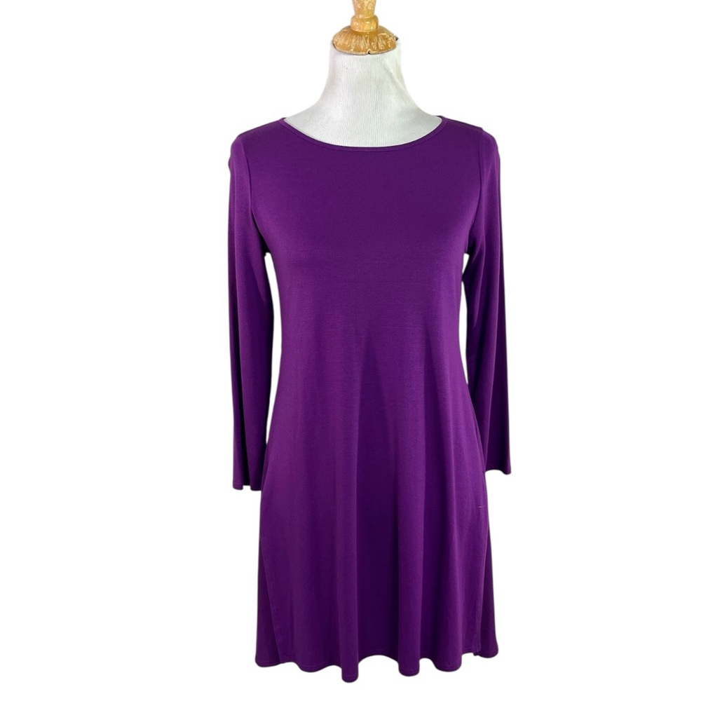 Eileen Fisher Purple Split Side Tunic Top with 3/4 Sleeves in Purple Size XS